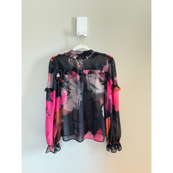 Hutch  • Bianca Button Front Chiffon Blouse Sz Small Romantic Pink Watercolor - Picture 10 of 10